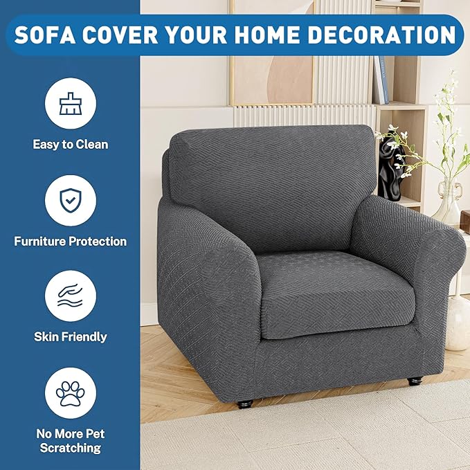 XINEAGE Couch Cushion Covers Seat Cushion Cover Thick Stretch Sofa Slipcovers 1 Piece Individual Couch Covers with Elastic Bottom(Single Seat Cushion/Backrest,Dark Grey)