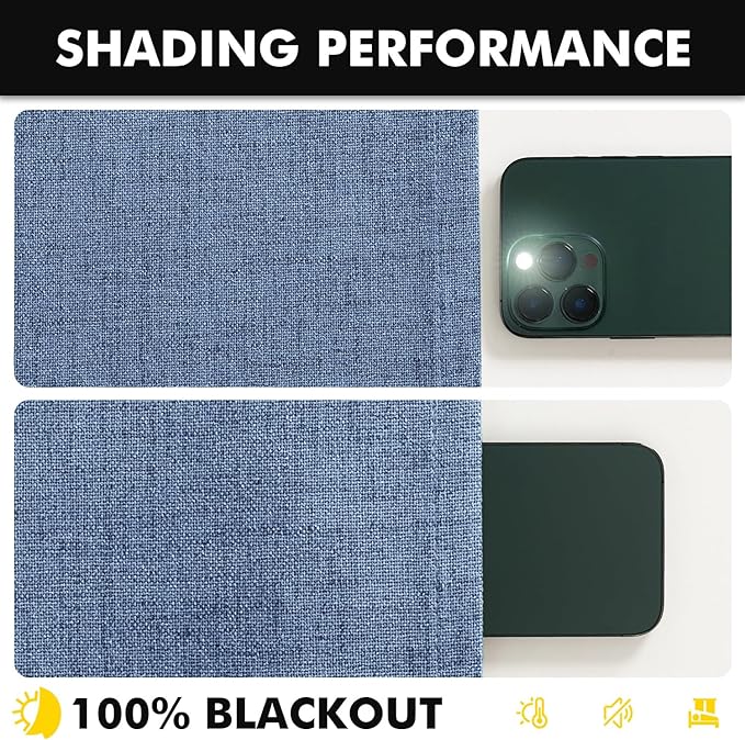 MIULEE 100% Blackout Linen Curtains for Bedroom, Blue Solid Luxury Decor Thermal Insulation Room Darkening Drapes for Living Room Nursery Back Tab Rod Pocket 42 x 72 Inches, 2 Panels