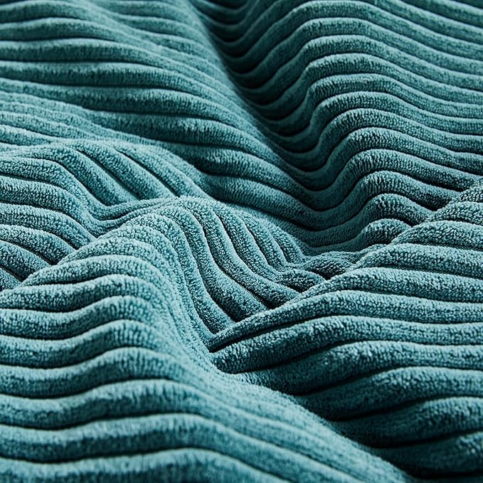 Fancy Homi 2 Packs Teal Lumbar Decorative Throw Pillow Covers 14x22 Inch for Living Room Couch Bed Sofa, Rustic Farmhouse Boho Home Decor, Soft Striped Corduroy Rectangle Accent Cushion Case 35x55 cm