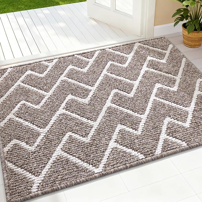 OLANLY Front Door Mat, Non-Slip Rubber Backing, Dirt Resistant and Absorbent, Washable, Easy to Clean Low-Profile Indoor Doormat for Back Door, Entryway, Inside Entrance, 36x24, Khaki