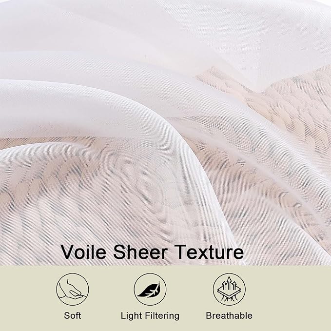 White Sheer Curtains 63 Inch Length 2 Panels Set for Living Room Bedroom, Airy Soft Light Filtering Sheer Dining Room Curtains, Modern Rod Pocket Drapes, White, Each 42" Wx63 L