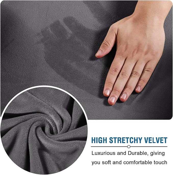 H.VERSAILTEX Wingback Chair Covers Velvet Plush Wing Chair Slipcover 1 Piece High Stretch Wing Back Chair Slipcovers Sofa Cover Furniture Cover with Elastic Bottom, Grey