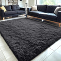 OLANLY 5x5 Area Rugs for Living Room Bedroom, Machine Washable Soft Fluffy Shaggy Bedside Rug, Indoor Floor Carpet for Kids Girls and Boys, Dorms, Nursery Rooms, Home Decor Aesthetic, Black