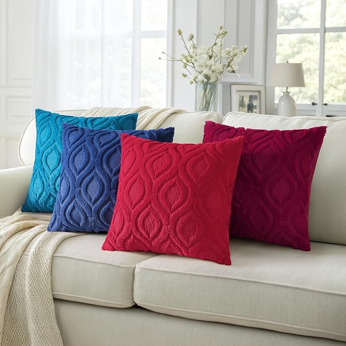 decorUhome Summer Throw Pillow Covers 26x26 Inch Set of 2, Soft Plush Faux Wool Navy Blue Solid Couch Pillow Covers, Accent Euro Sham Farmhouse Neutral Square Pillow Cases for Sofa Bed Living Room