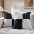 Fancy Homi Set of 2 Black White Euro Decorative Throw Pillow Covers 26x26 Inch for Bedroom Couch Bed, Farmhouse Boho Home Decor, Soft Cross Corduroy Patchwork Textured Square Cushion Case 66x66 cm
