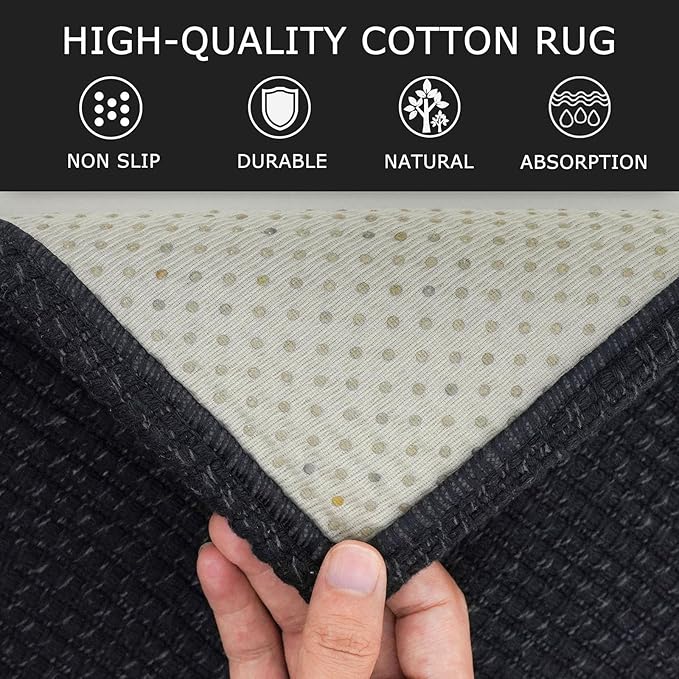 KOZYFLY Runners for Hallways 3x10 ft Washable Kitchen Runner Non Slip Rubber Backed Hallway Rugs Cotton Entryway Runner Rug Floor Carpet for Indoor Hall, Backdoor, Kitchen, Black/Dark Grey