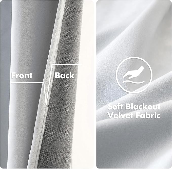 MIULEE 2 Pieces Greyish White Velvet Curtains Exquisite & Elegant Grommet Thermal Soundproof Room Darkening Light Blocking Curtains/Drapes for Living Room Bedroom 52 x 72 Inch