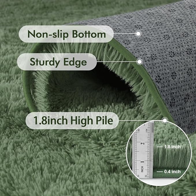 6x9 Ft Large Green Area Rug for Bedroom Living Room, Ultra Soft Fluffy Furry Rugs for Classroom Indoor Floor, Aesthetic Carpet for Kids Home Decor