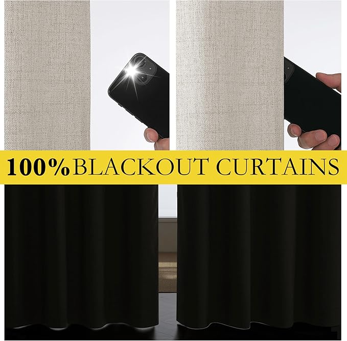 NICETOWN Brich Vintage Open Linen Weave Flax Thermal Curtains, 100% Blackout Curtains 84" Long for Dining Room, Soundproof Window Treatment Drapes for Dining Room, 62" Wide Per Panel, Set of 2