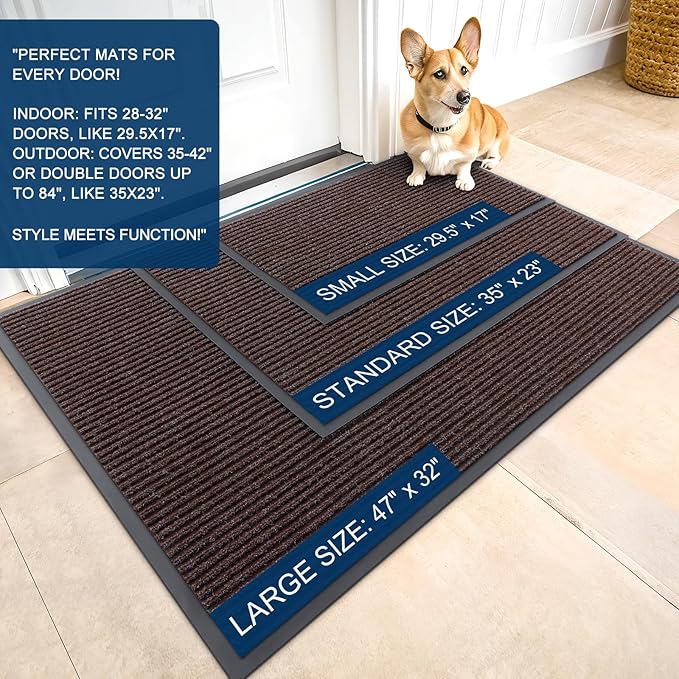 OLANLY Front Door Mat Indoor Outdoor Entrance, 2-Pack 47 x 32 Inch, Waterproof Heavy Duty Doormat, Fade Resistant, Low Profile, Easy Clean Patio Porch Welcome Floor Mats for Entry, Tan