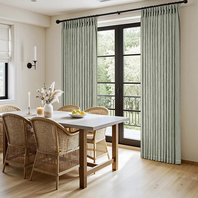 MIULEE Pinch Pleated Thick Linen Curtains 84 Inches Long 2 Panels for Living Room Bedroom, Linen Textured Memory Trained Drapes Pleat Back Tab Light Filtering Sage Green Window Curtains with Hooks