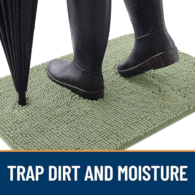 OLANLY Dog Door Mat for Muddy Paws 35x24, Absorbs Moisture and Dirt, Absorbent Non-Slip Washable Doormat, Quick Dry Chenille Mud Mat for Dogs, Entry Indoor Entryway Carpet for Inside Floor, Sage Green