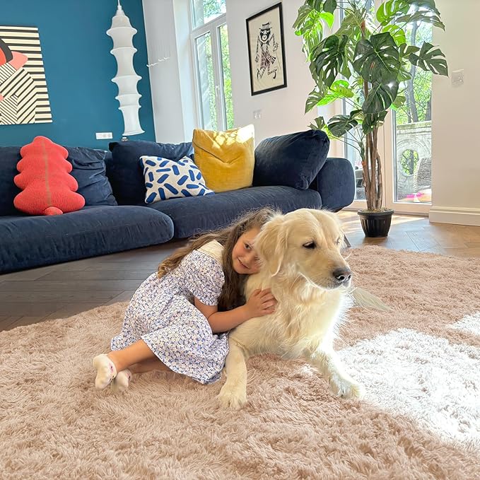 OLANLY 2x3 Machine Washable Small Bedside Rug, Soft Fluffy Shaggy Entryway Throw Rugs for Bedroom, Living Room, Indoor Floor Carpet for Kids Girls and Boys, Nursery Rooms, Home Decor Aesthetic, Beige