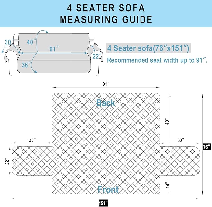 Reversible 4 Seater Sofa Cover 91 Inch Large Couch Cover Furniture Protector(Sofa XX-Large,Greyish Green/Taupe)
