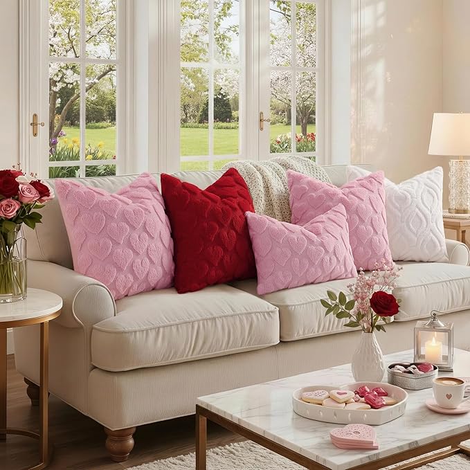 decorUhome Throw Pillow Covers 24x24 Inch Set of 2, Soft Plush Faux Wool Cream White Solid Couch Pillow Covers, Accent Euro Sham Farmhouse Neutral Square Pillow Cases for Sofa Bed Living Room