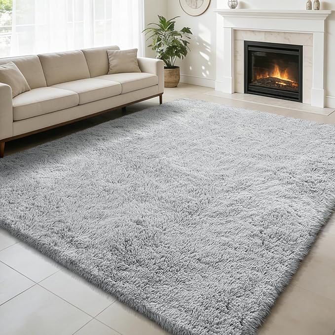 Shag Area Rug for Bedroom 4x6,Grey Fluffy Area Rugs for Living Room,Soft Fuzzy Rug Non-Shedding Indoor Plush Carpet for Kids Bedroom Nursery Dorm Home Decor