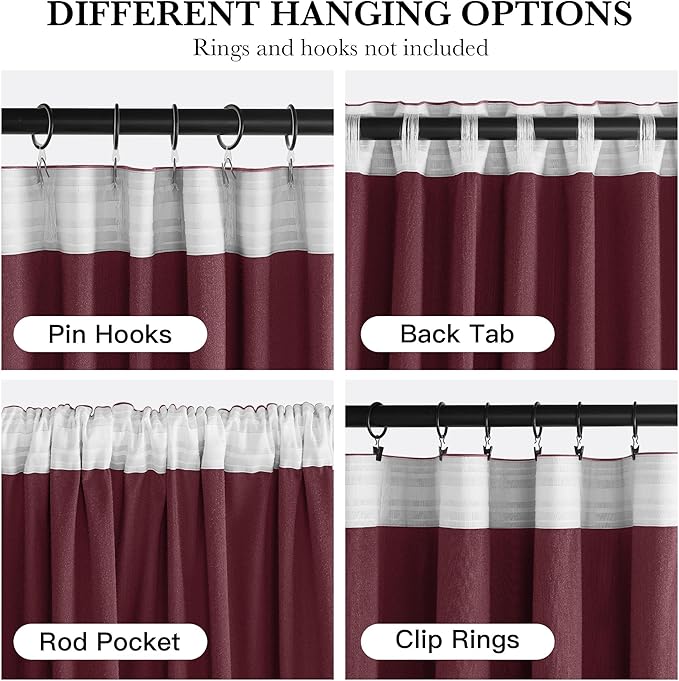 RYB HOME Burgundy Red Velvet Curtains for Christmas Decor, Soft Luxury Backdrops for Studio Theater, Rod Pocket & Back Tab Modern Design for Bedroom Living Room, 52" W x L96 L, 2 Panels Set