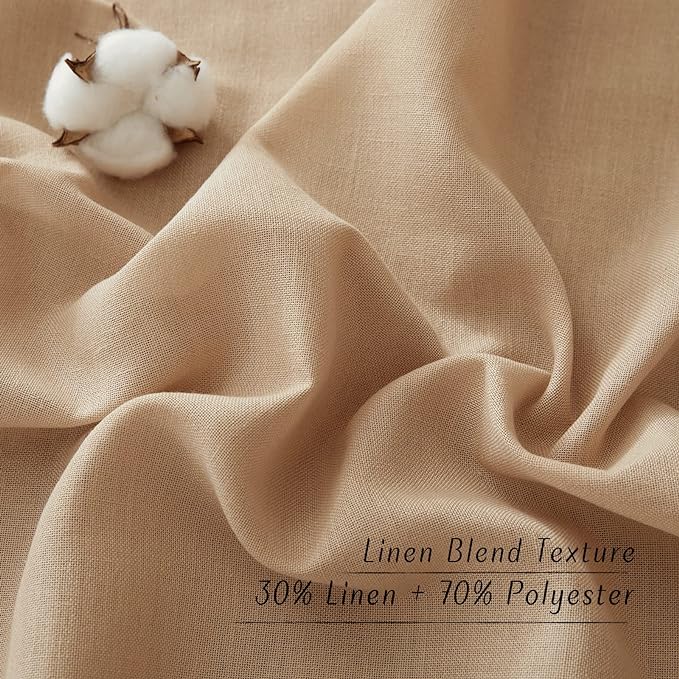 NICETOWN Rustic Linen 132 inch Long Curtains for Living Room, Grommet Privacy Added Thick Linen Weave with Light Filter Window Curtains & Drapes for Bedroom, Camel, W55 x L132, 2 Panels
