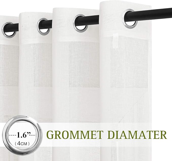 NICETOWN Linen Curtains Semi Sheer Bedroom Window Curtains, Grommet Casual 72" Long Thick Semitransparent Flax Sheer Window Treatment Privacy for Nursery, Ivory, 1 Panel = 52" W, Sold by 2 Panels
