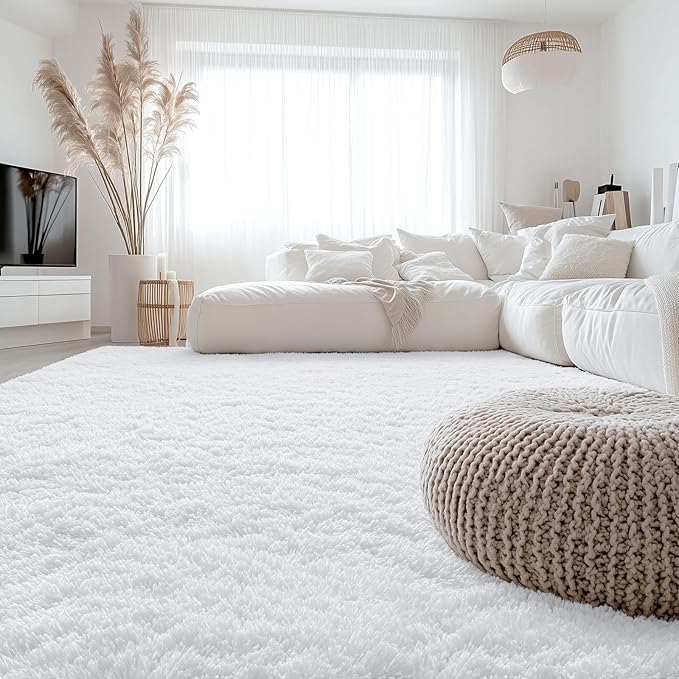 OLANLY 6x6 Area Rugs for Living Room Bedroom, Machine Washable Soft Fluffy Shaggy Bedside Rug, Indoor Floor Carpet for Kids Girls and Boys, Dorms, Nursery Rooms, Home Decor Aesthetic, White