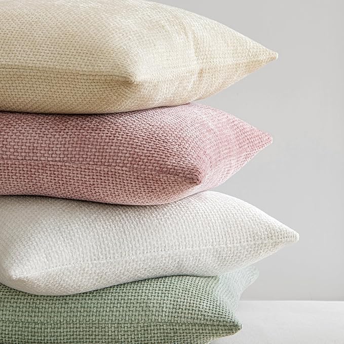 MIULEE Pack of 2 Lumbar Couch Throw Pillow Covers 20x12 Inch Neutral Cream Modern Boho Accent Decorative Pillow Covers Soft Chenille Farmhouse Cushion Covers for Home Decor Bed Sofa Living Room