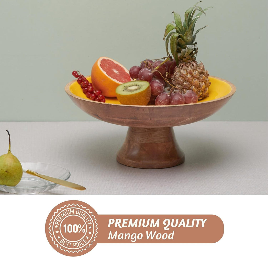 Folkulture Wooden Fruit Bowl | (12") Decorative Bowls for Kitchen Counter or Centerpiece Table Decor | Large Bowls, Pedestal Bowl for Farmhouse décor | Wood Fruit Bowl for Kitchen