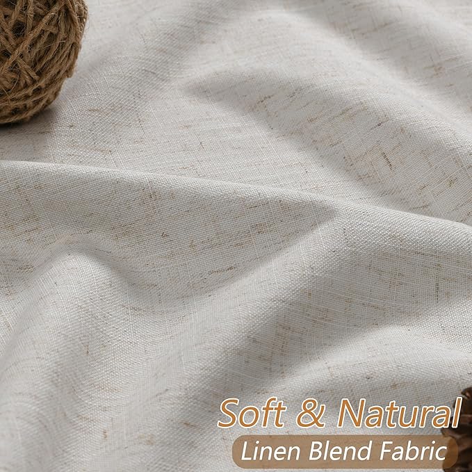 Guken Light Beige 100% Blackout Curtains 112 Inch Length 2 Panels Set Neutral Linen Farmhouse for Bedroom Back Tab Thermal Insulated Black Out Drapes Room Darkening Window Curtain 112 Inches Long