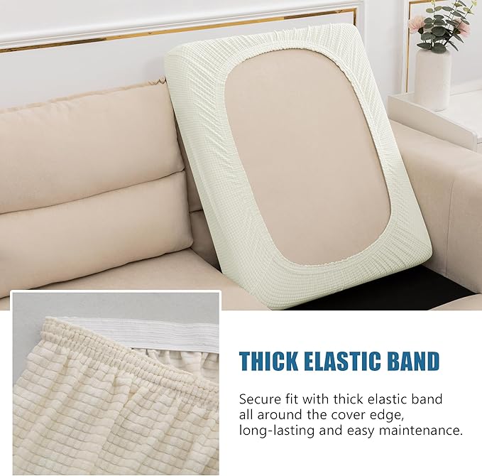 Water Resistant Sofa Seat Cushion Covers, RV Dinette Couch Cushion Slipcovers, Stretch Furniture Protector for Kids, Pet (Loveseat Cushion, Creamy White)