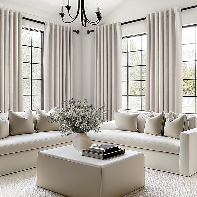 Long Curtains 108 inch Long 2 Panels,Total Blackout Curtain Wide Elegant Sunroom Completely Shaded Drapes for Sliding Door Back Tab Pleated Heading Tape with Hooks, Oatmeal Beige 52x108