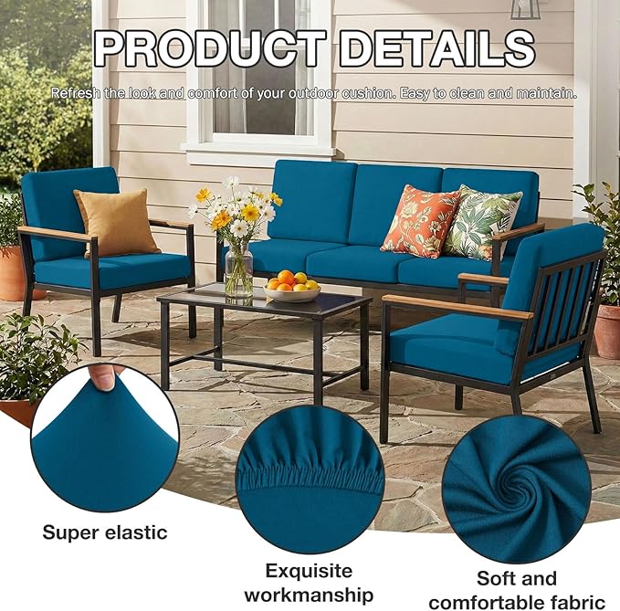 hyha 12Pcs Patio Cushion Covers, Stretch Outdoor Couch Cushion Covers, Washable Outdoor Chair/Sofa Slipcovers for Patio Furniture Cushions Protector with Elastic Bottom(Peacock Blue,Cover Only)
