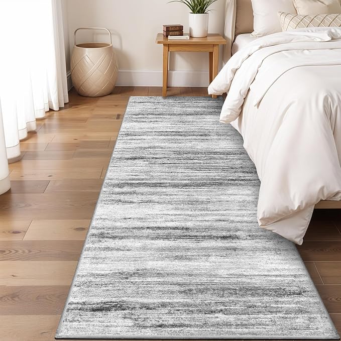 3x7 Washable Runner Rug for Family: Easy-to-Clean Runners for Hallway Entryway Kitchen Bedroom - Stain and Water Resistant Rugs with Non-Slip Backing - Soft Low-Pile Carpet Grey