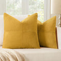 MIULEE Mustard Yellow Decorative Throw Pillow Covers 16x16 Inch for Couch Bed Sofa Pack of 2 Boho Farmhouse Throw Pillows Soft Cross Corduroy Patchwork Textured Cushion Cases