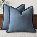 MIULEE Decorative Throw Pillow Covers Neutral Linen Fringe Throw Pillows Set of 2 Blue Ashes Boho Farmhouse Cushion Covers with Tassels for Couch Sofa Bed Spring Home Decor 20x20 Inch