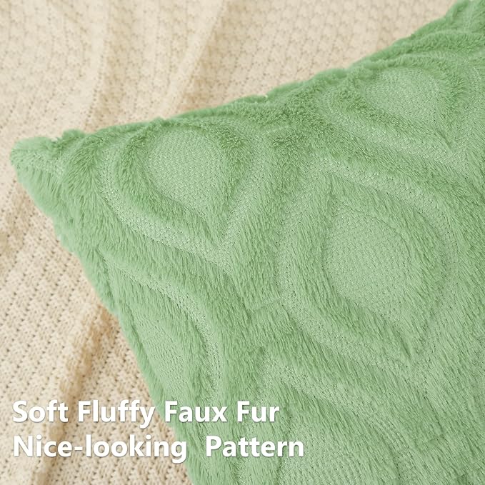 decorUhome Summer Throw Pillow Covers 20x20 Inch Set of 2, Soft Plush Faux Wool Light Sage Green Solid Couch Pillow Covers, Accent Farmhouse Neutral Square Pillow Cases for Sofa Bed Living Room