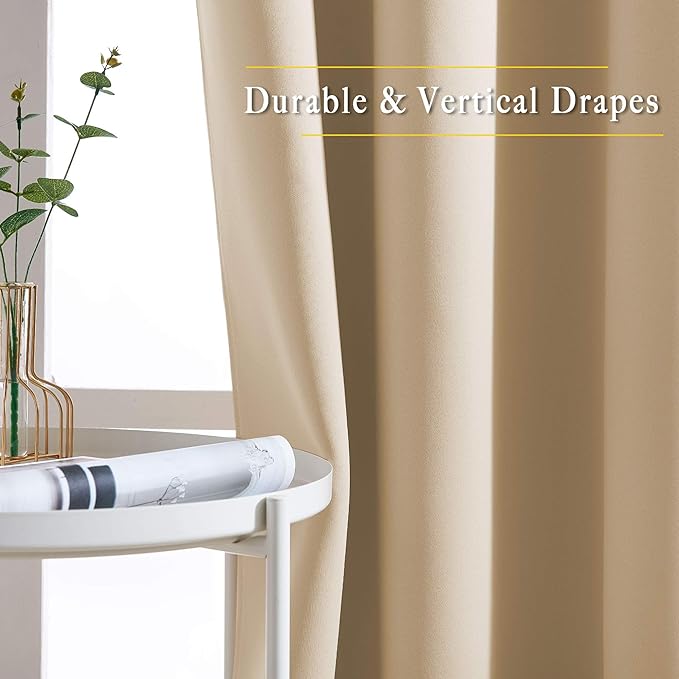 NICETOWN Bedroom Curtains Room Darkening Drapes - Biscotti Beige Curtains/Panels for Bedroom, Grommet Top, 2-Pack, 52 x 45 inches Long, Thermal Insulated, Privacy Assured