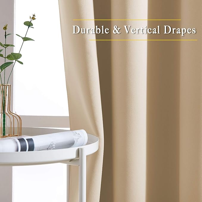 NICETOWN 80 inch Curtains Privacy for Doorway - Thermal Insulated Grommet Window Treatments Room Darkening Sound Reducing for Bedroom/Home Office, Biscotti Beige, Set of 2, W40 x L80