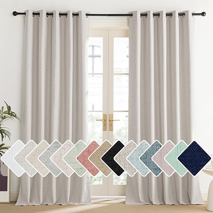 NICETOWN Brich Vintage Open Linen Weave Flax Thermal Curtains, 100% Blackout Curtains 102" Long for Dining Room, Soundproof Window Treatment Drapes for Home Office, 62" Wide Per Panel, Set of 2