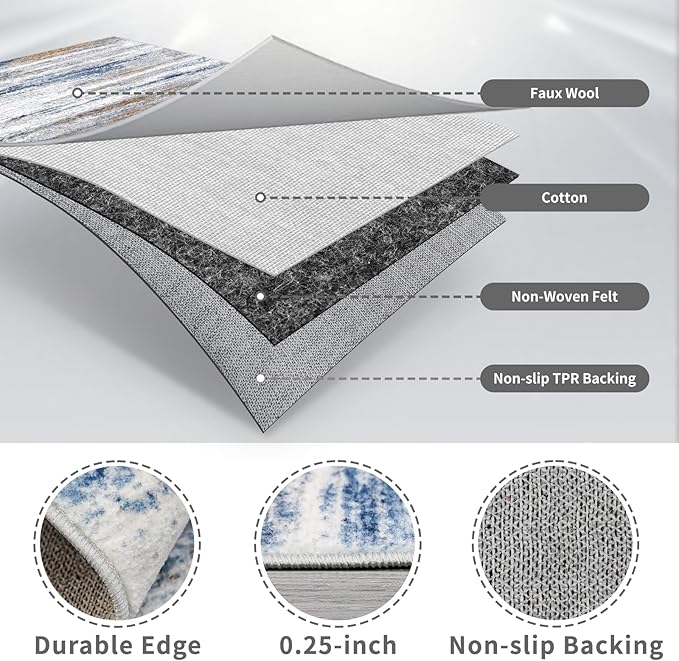 Washable Kitchen Runner Rug for Family: Easy-to-Clean Runners for Hallway Entryway Bedroom - Stain and Water Resistant Rugs with Non-Slip Backing - Soft Low-Pile Carpet 2x6 Navy Grey