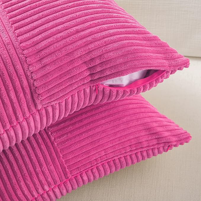 Fancy Homi 2 Packs Hot Pink Decorative Throw Pillow Covers 20x20 Inch for Living Room Couch Bed Sofa, Rustic Farmhouse Boho Home Decor, Soft Corss Corduroy Patchwork Accent Cushion Case 50x50 cm