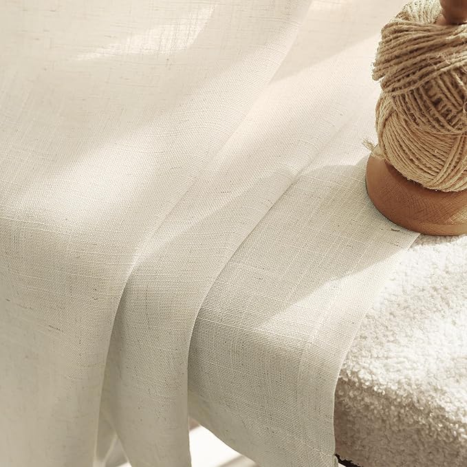 Faux Linen Beige Curtains 144 inches Long for Living Room Rustic Farmhouse Linen Drapes Semi Sheer Burlap Textured Canvas Cloth Curtain Panels Set of 2 Kahki Tan Colored
