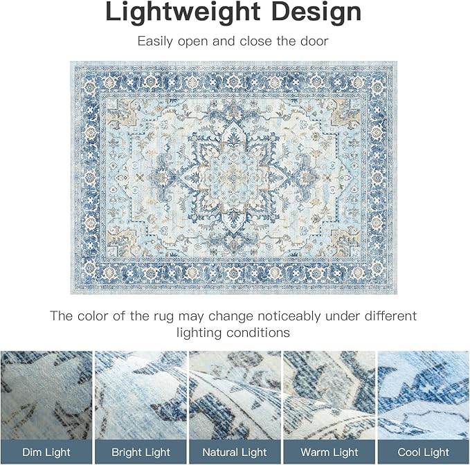Lofus 3x5 Area Rugs for Entryway, Machine Washable Small Living Room Area Rug, Low Pile Non-Slip Rugs for Bedroom, Kitchen, Home Office, Vintage Oriental Print Rug, Blue Gold