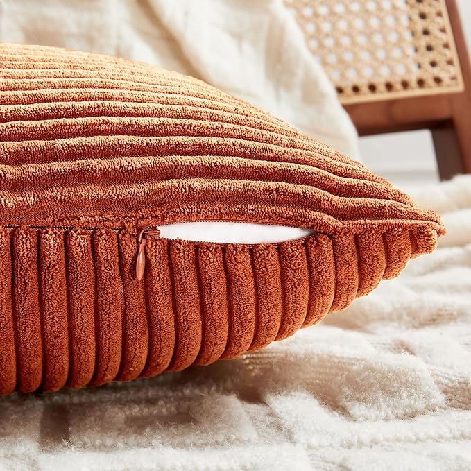 Fancy Homi 2 Packs Burnt Orange Samll Fall Decorative Throw Pillow Covers 14x14 Inch with for Couch Bed Sofa, Farmhouse Boho Home Decor, Soft Corss Patchwork Corduroy Square Cushion Case 35x35 cm