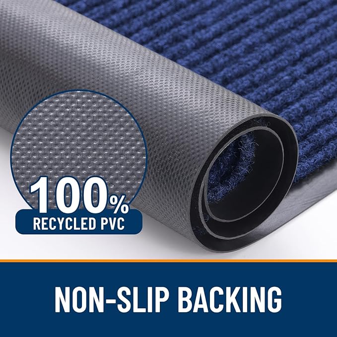 OLANLY Front Door Mat Indoor Outdoor Entrance, 2-Pack 29.5 x 17 Inch, Waterproof Heavy Duty Doormat, Fade Resistant, Low Profile, Easy Clean Patio Porch Welcome Floor Mats for Entry, Blue