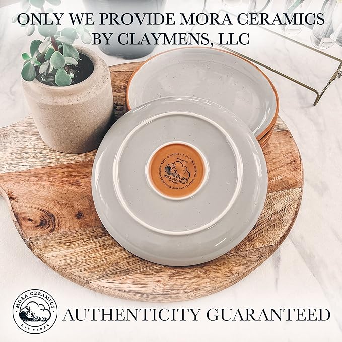 Mora Ceramic Plates Set, 7.8 in - Set of 6 - The Dessert, Salad, Appetizer, Small Dinner etc Plate. Microwave, Oven, and Dishwasher Safe, Scratch Resistant. Kitchen Porcelain Dish - Earl Grey