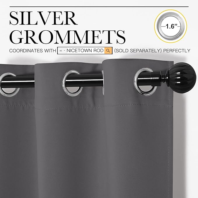 NICETOWN Thermal Insulated Blackout Curtains - Grommet Top Window Treatment Drapes for Hall (2 Panels, W42 x L90 inches, Grey)