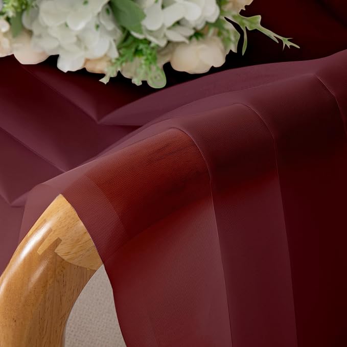 Simplebrand Burgundy Red Sheer Curtains 96 Inches Long, Light Filtering Rod Pocket Solid Color Window Sheer Curtain Panels, Elegant Curtains & Drapes for Living Room, Bedroom 2 Panels, 59" W x 96" L