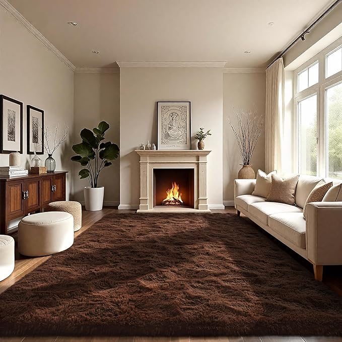 LOCHAS Ultra Soft Indoor Modern Area Rugs Fluffy Living Room Carpets for Children Bedroom Home Decor Nursery Rug 8 x10 Feet, Brown