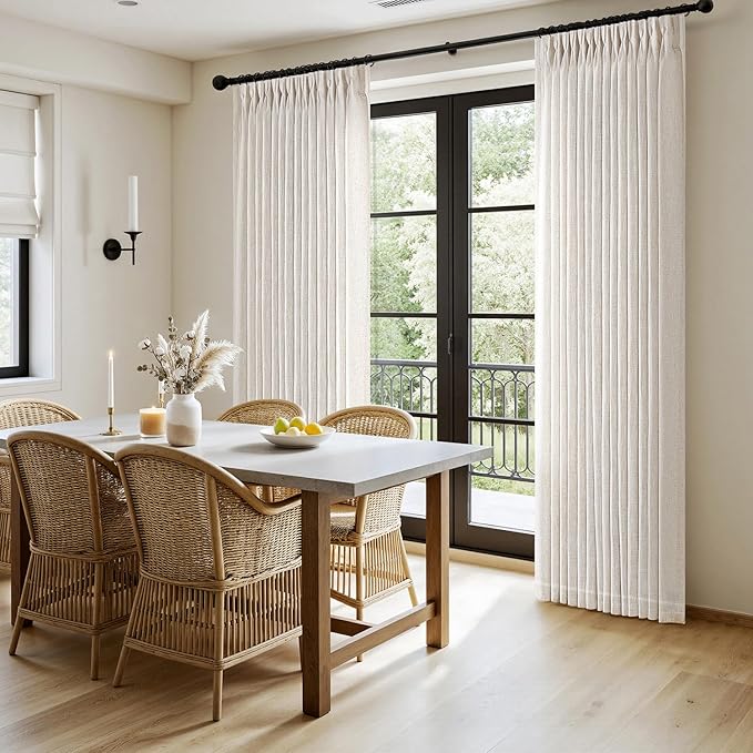 MIULEE Extra Wide 60 Inch Width Pinch Pleated Thick Linen Curtains 90 Inches Long 2 Panels for Patio Sliding Glass Door Living Room Bedroom Large Windows, Memory Trained Nautral Drapes Hooks&Rings