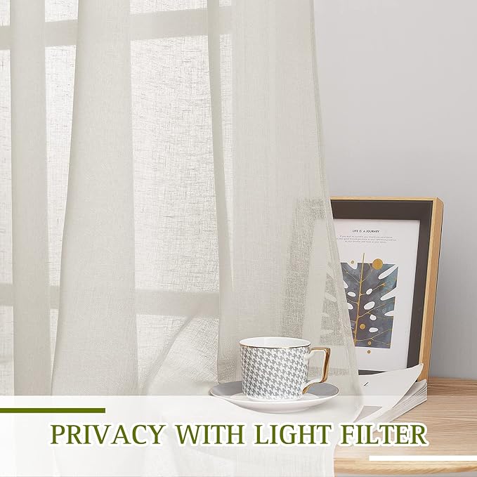 NICETOWN Natural Kitchen Curtains 36 inch Length, Grommet Small Curtains & Drapes Semi Sheer Privacy with Light Filtering Window Drapes for Cafe/Kids Room, W52 x L36, 2 Panels