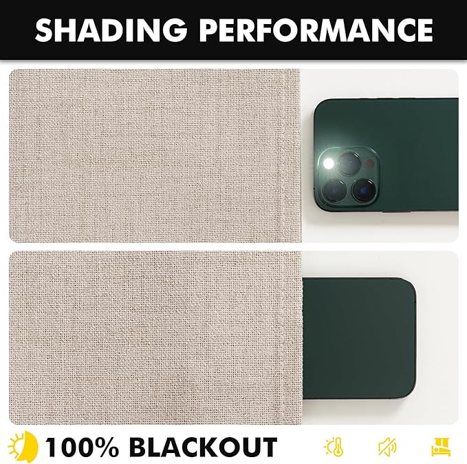 MIULEE 100% Blackout Linen Curtains for Bedroom, Beige Solid Luxury Decor Thermal Insulation Room Darkening Drapes for Living Room Nursery Back Tab Rod Pocket 42 x 72 Inches, 2 Panels